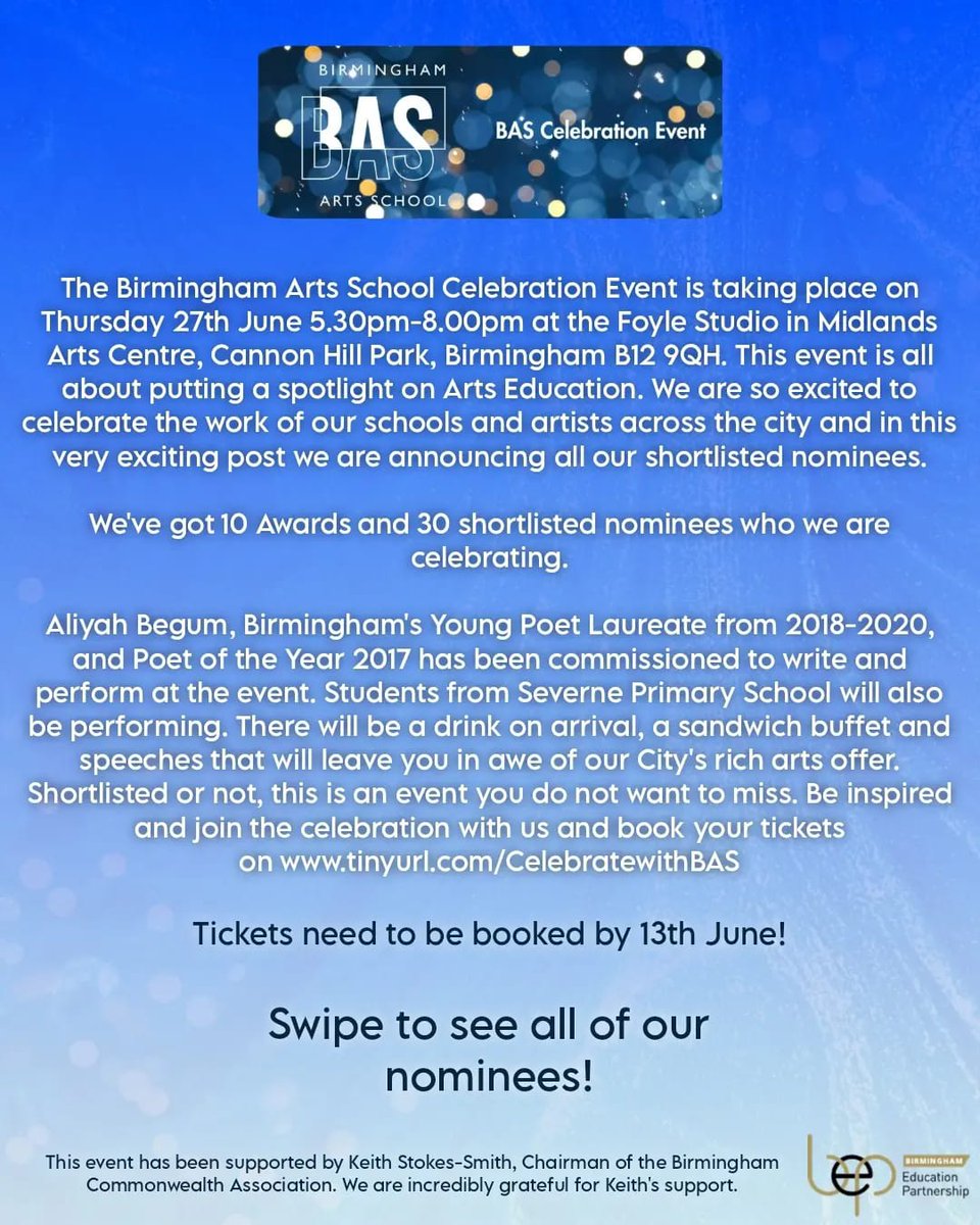 LoudmouthUK's tweet photo. We are delighted to have been nominated for the Drama Award with @JCSFCollege at the @BhamArtsSchool Celebration Event on 27th June. https://t.co/px1YMVJ82t