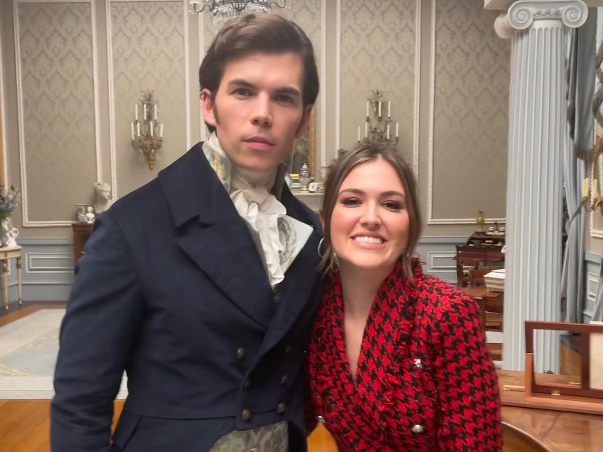 208Films's tweet photo. #Bridgerton 🐝 Season 3 Part 2 is on #Netflix now people! To celebrate here are some more behind the scenes pics from our visit to the set with ET! #polin  #nicolacoughlan #lukenewton #bts https://t.co/iHbpVdd5pJ