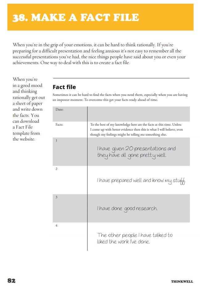 #StayWellinResearch
38. Make a fact file
A fact file is a list of evidence about your achievements. It's useful when you're feeling anxious and can't remember the good stuff about yourself. From: 52 Ways to Stay Well. buff.ly/2RkaHPn #PhDforum #PhDchat #ECRchat #postdoc