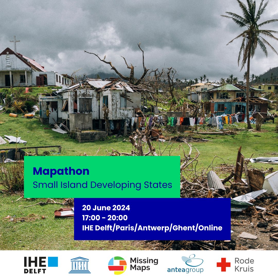 Hans van der Kwast @hansakwast@fosstodon.org (@hansakwast) on Twitter photo 📢One week to go for the Small Island Developing States (#SIDS) #Mapathon!
🗓️ 20 June
🕔 17:00
📍 IHE Delft/Paris/Antwerp/Ghent/Online
More info & registration ➡️ edu.nl/aaagk
<a href="/ihedelft/">IHE Delft 💧 Institute for Water Education</a> <a href="/AnteaGroup_BE/">Antea Group</a> <a href="/unescoWATER/">unescoWATER</a> #SIDSmapathon <a href="/RedCross510/">510: The Netherlands Red Cross data & digital team</a> <a href="/hotosm/">Humanitarian OpenStreetMap Team</a> <a href="/TheMissingMaps/">Missing Maps</a> 📢One week to go for the Small Island Developing States (#SIDS) #Mapathon!
🗓️ 20 June
🕔 17:00
📍 IHE Delft/Paris/Antwerp/Ghent/Online
More info & registration ➡️ edu.nl/aaagk
<a href="/ihedelft/">IHE Delft 💧 Institute for Water Education</a> <a href="/AnteaGroup_BE/">Antea Group</a> <a href="/unescoWATER/">unescoWATER</a> #SIDSmapathon <a href="/RedCross510/">510: The Netherlands Red Cross data & digital team</a> <a href="/hotosm/">Humanitarian OpenStreetMap Team</a> <a href="/TheMissingMaps/">Missing Maps</a>