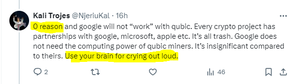 Just a response to @NjeriuKal who believes that it is impossible for $QUBIC to work with Google or Microsoft

Firstly, I agree that it isn't guaranteed and yes, lots of projects have minor partnerships with big tech companies

These "partnerships" are usually them just discussing
