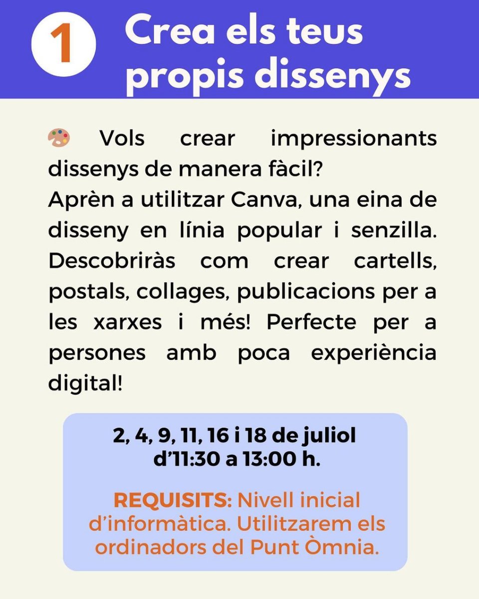 Xarxa Òmnia (@xarxaomnia) on Twitter photo La #XarxaÒmnia arriba a l'estiu 🌞 ben carregada de propostes!
L'<a href="/omniavilanova/">Punt Òmnia Vilanova i la Geltrú</a> ofereix durant el juliol:
🔅 disseny gràfic
🔅 intel·ligència artificial
🔅 correu electrònic
... i més!
+info: xarxaomnia.gencat.cat/punt-omnia/pun… La #XarxaÒmnia arriba a l'estiu 🌞 ben carregada de propostes!
L'<a href="/omniavilanova/">Punt Òmnia Vilanova i la Geltrú</a> ofereix durant el juliol:
🔅 disseny gràfic
🔅 intel·ligència artificial
🔅 correu electrònic
... i més!
+info: xarxaomnia.gencat.cat/punt-omnia/pun…