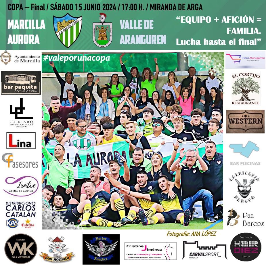 Marcilla_Aurora's tweet photo. 🍹 LA COPA REGIONAL - FINAL

“Llegó la gran Final. Poco más que decir: equipo + afición = FAMILIA”

🎫 La entrada será gratuita.
🚌 Autobús gratuito para facilitar el desplazamiento de la afición.

#yoestuveenMendigorría
#valeporunaCopa
#porque8añosnosonnada https://t.co/6JcnICEdsN