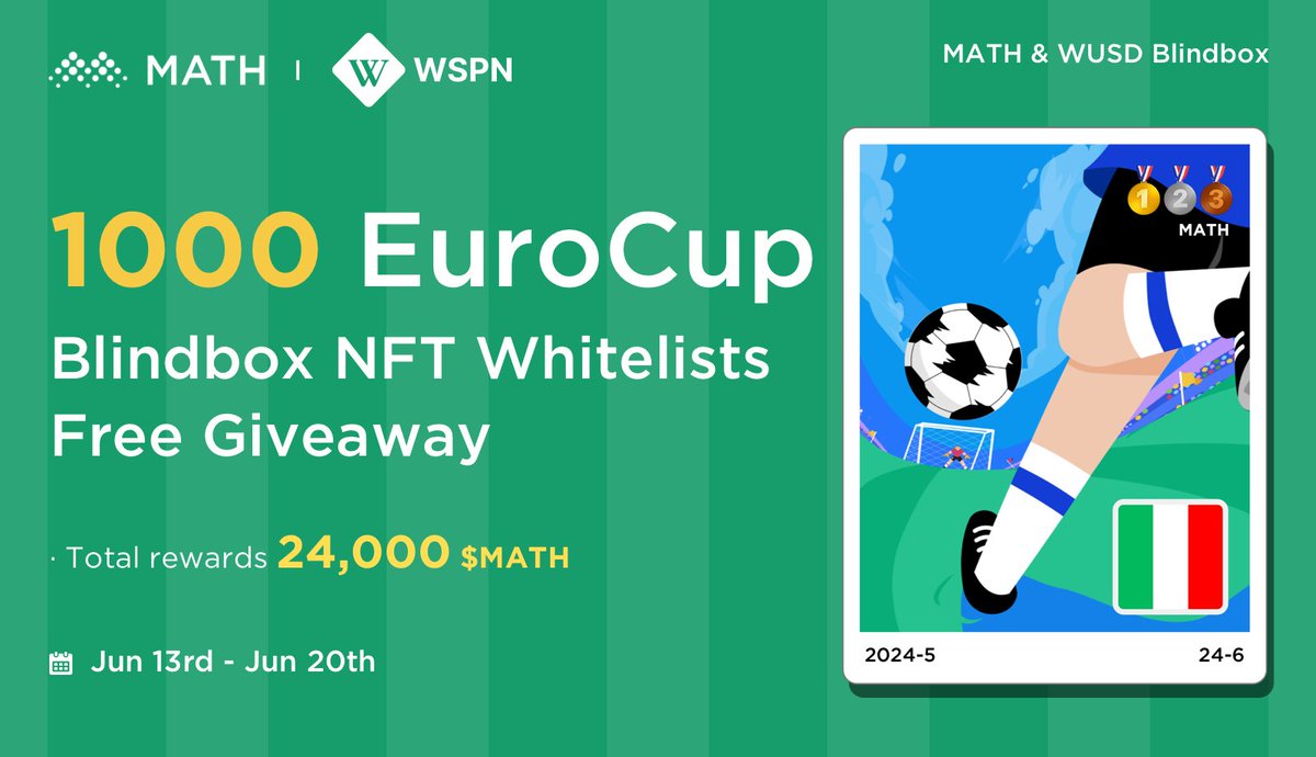 MathWallet (@mathwallet) on Twitter photo 1000 EuroCup 2024 Blindbox NFT Whitelists Free Giveaway!
Total Reward: 24000 $MATH
To enter:
❤Follow <a href="/MathWallet/">MathWallet</a>,<a href="/WSPNpayment/">WSPN</a> & <a href="/StableWallet_ai/">StableWallet</a>
🔄RT & @ 3 friends
✅Complete: launchpad.collectify.app/#/participate?…
Powered by <a href="/Collectify_app/">Collectify</a>
#NFT #MATH #WUSD #BNBChain 1000 EuroCup 2024 Blindbox NFT Whitelists Free Giveaway!
Total Reward: 24000 $MATH
To enter:
❤Follow <a href="/MathWallet/">MathWallet</a>,<a href="/WSPNpayment/">WSPN</a> & <a href="/StableWallet_ai/">StableWallet</a>
🔄RT & @ 3 friends
✅Complete: launchpad.collectify.app/#/participate?…
Powered by <a href="/Collectify_app/">Collectify</a>
#NFT #MATH #WUSD #BNBChain