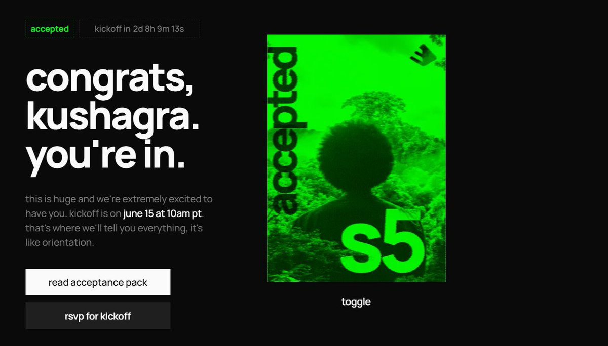 Guess who got into s5 <a href="/_buildspace/">buildspace</a> , nights &amp; weekends.
Excited AF.

What's new?
If you have any idea(it could be anything), bring it on and see what works and how?

See you all inside.

Let's cook in public.

Oh hi cool team
<a href="/heyyvanshika/">vanshika</a> <a href="/Ayush241220031/">Ayush Verma</a> <a href="/__aditi_trivedi/">Aditi Trivedi</a>