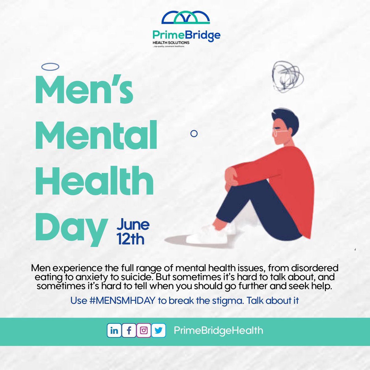 PrimeBridgeH's tweet photo. Marking Men’s Mental Health Week with solidarity and strength. Let’s amplify voices, erase stigma, and empower each other to prioritise mental wellbeing. Together, we’re rewriting the narrative 💪🏾 #MensMentalHealthWeek #mensmentalhealthMonth #BreaktheStigma #PrimbridgeHealth https://t.co/RKICyGW2lV