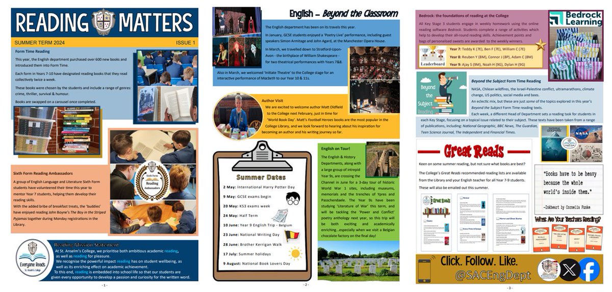 SACEngDept's tweet photo. The inaugural 'Reading Matters' newsletter has been emailed out to parents, informing them of all the work done this year to create a broad, enriching reading culture at @anselmscollege https://t.co/NbXC9IgaY6