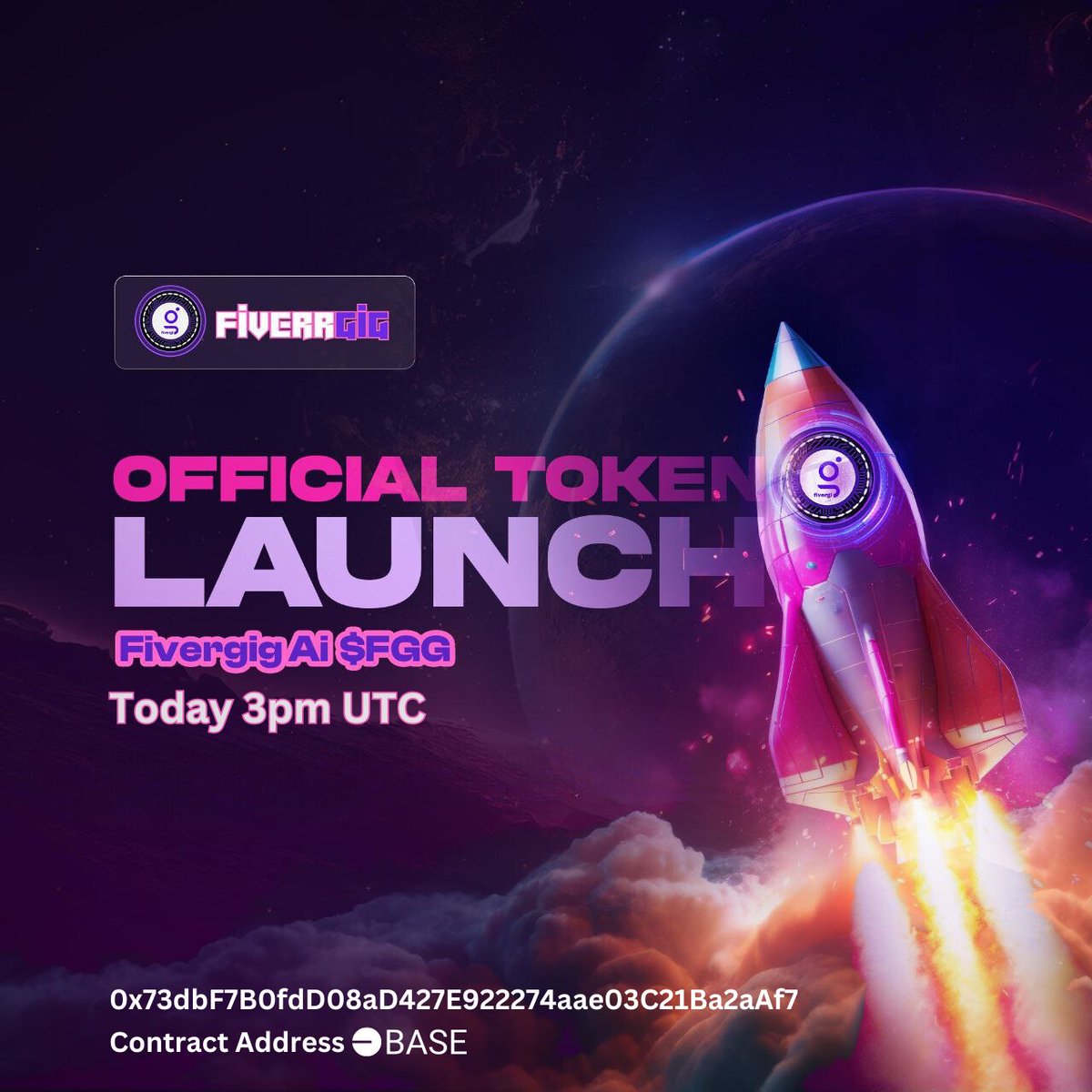 FiverrGig_Base's tweet photo. ✨ All set for 3pm UTC today 

LFG🚀

🔵 Official CA:
 0x73dbF7B0fdD08aD427E922274aae03C21Ba2aAf7

📌Ticker: $FGG
📌Name: Fiverrgig Ai
📌Chain: #Base

Chart update soon!

#FGG #Launch 

For more info 👉
https://t.co/1rs5Vs2TS4 https://t.co/rUdz6hoJUp