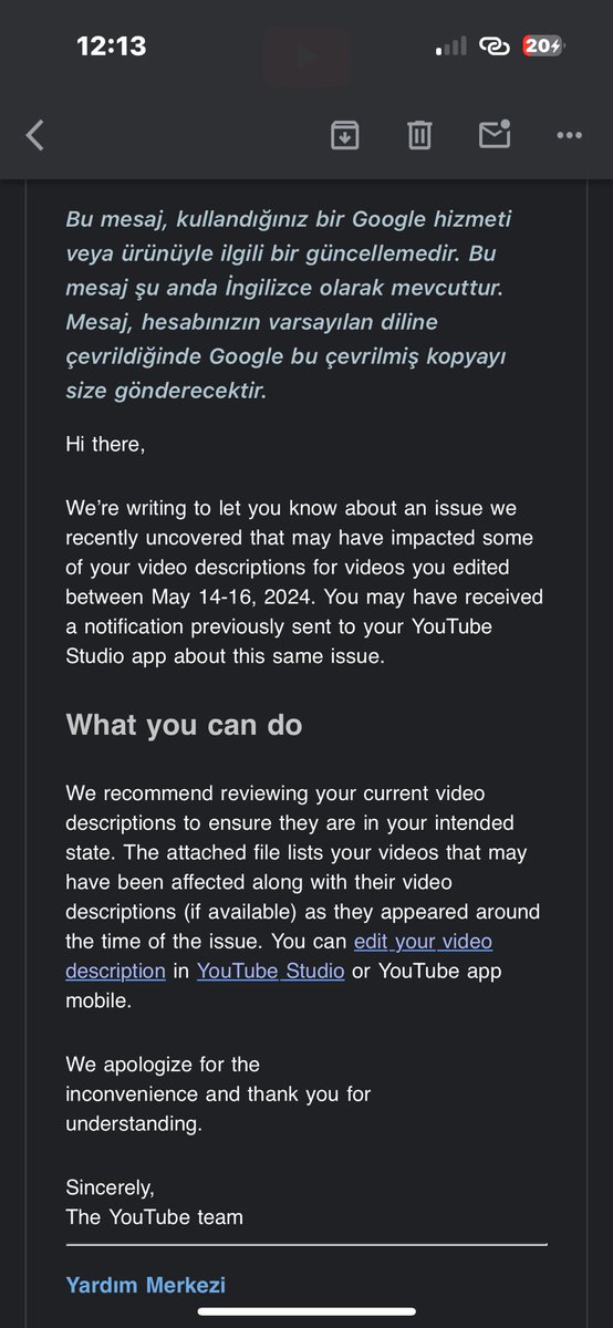 selimkocek_'s tweet photo. I received this e-mail from YouTube, I could not understand what the problem was.
@YouTubeCreators @YouTube https://t.co/5C3ciVZkT1