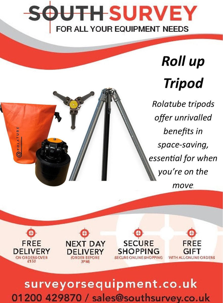 Roll up Tripod.
Rolatube tripods offer unrivalled benefits in space-saving, essential for when you’re on the move.
surveyorsequipment.co.uk/tripods-staffs…
