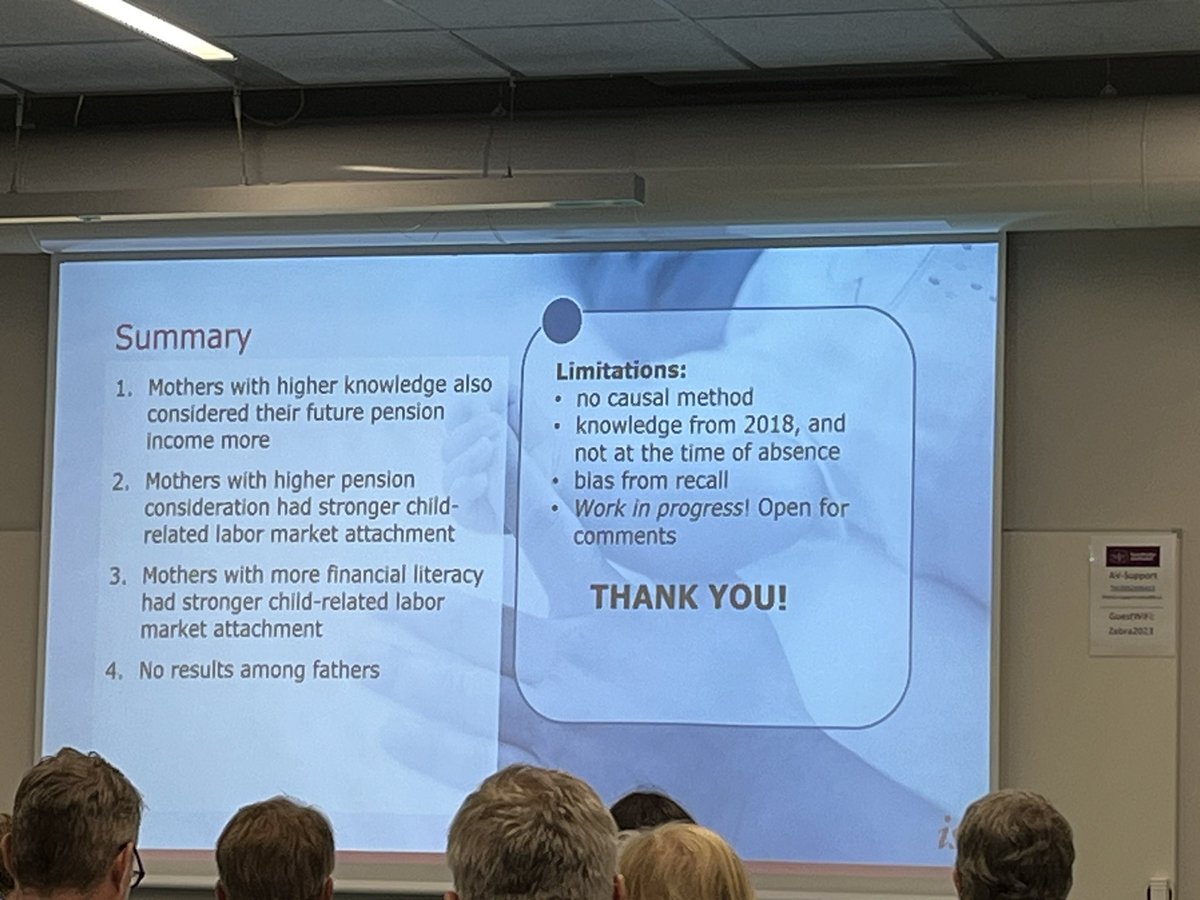 Very informative talk about the effect of parental leave and #VAB in Sweden on one's #pension, especially for women. One thing became clear: how little we know about this. Do employers even inform their employees about the effect of parental leave/VAB on their pension? #sverige