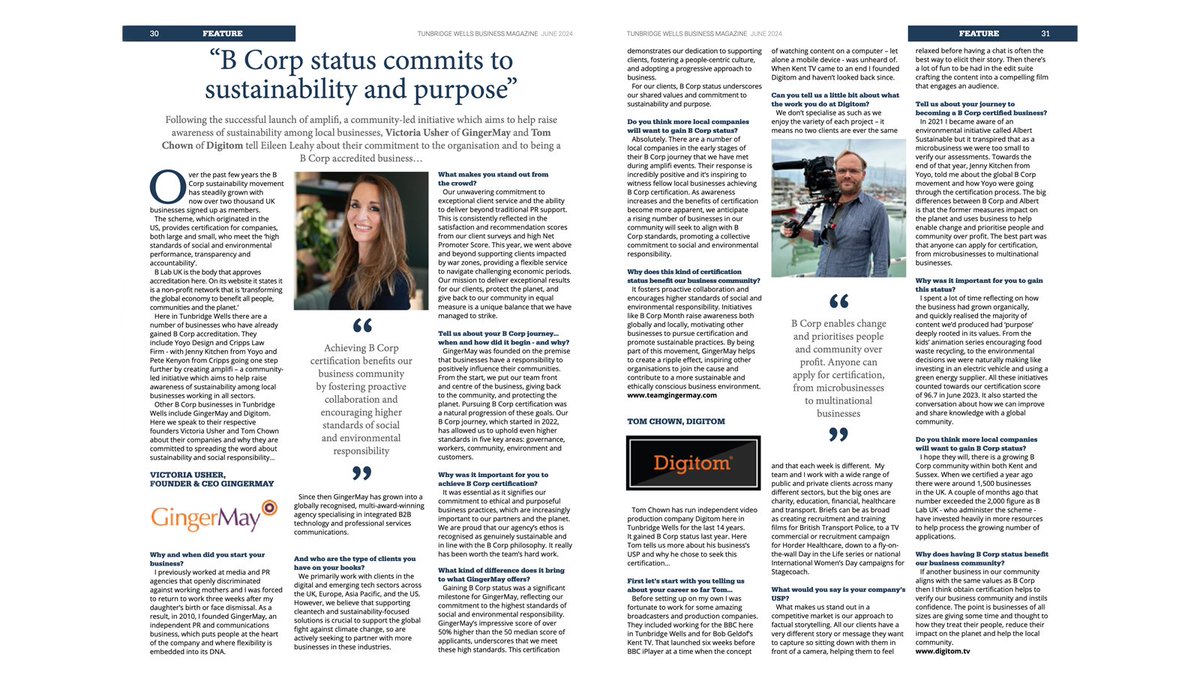 Digitom (@digitom) on Twitter photo This month’s edition of <a href="/TWBizMag/">Tunbridge Wells Business Magazine</a> features a double page spread on the rise of B Corps in the town. Find out what it means to be a certified business, putting people, community and the planet first. READ MORE: issuu.com/twbm/docs/issu… #wearebcorp #tunbridgewells #videoproduction This month’s edition of <a href="/TWBizMag/">Tunbridge Wells Business Magazine</a> features a double page spread on the rise of B Corps in the town. Find out what it means to be a certified business, putting people, community and the planet first. READ MORE: issuu.com/twbm/docs/issu… #wearebcorp #tunbridgewells #videoproduction