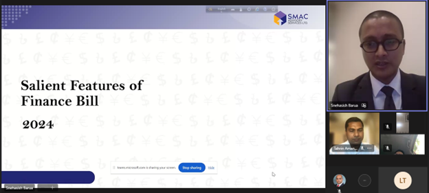 NCCIB's tweet photo. The #NCCI hosted a webinar -Salient Features of the (Proposed) Finance Bill 2024- presented by Snehasish Barua #SMAC). https://t.co/wdCcVVKa1k