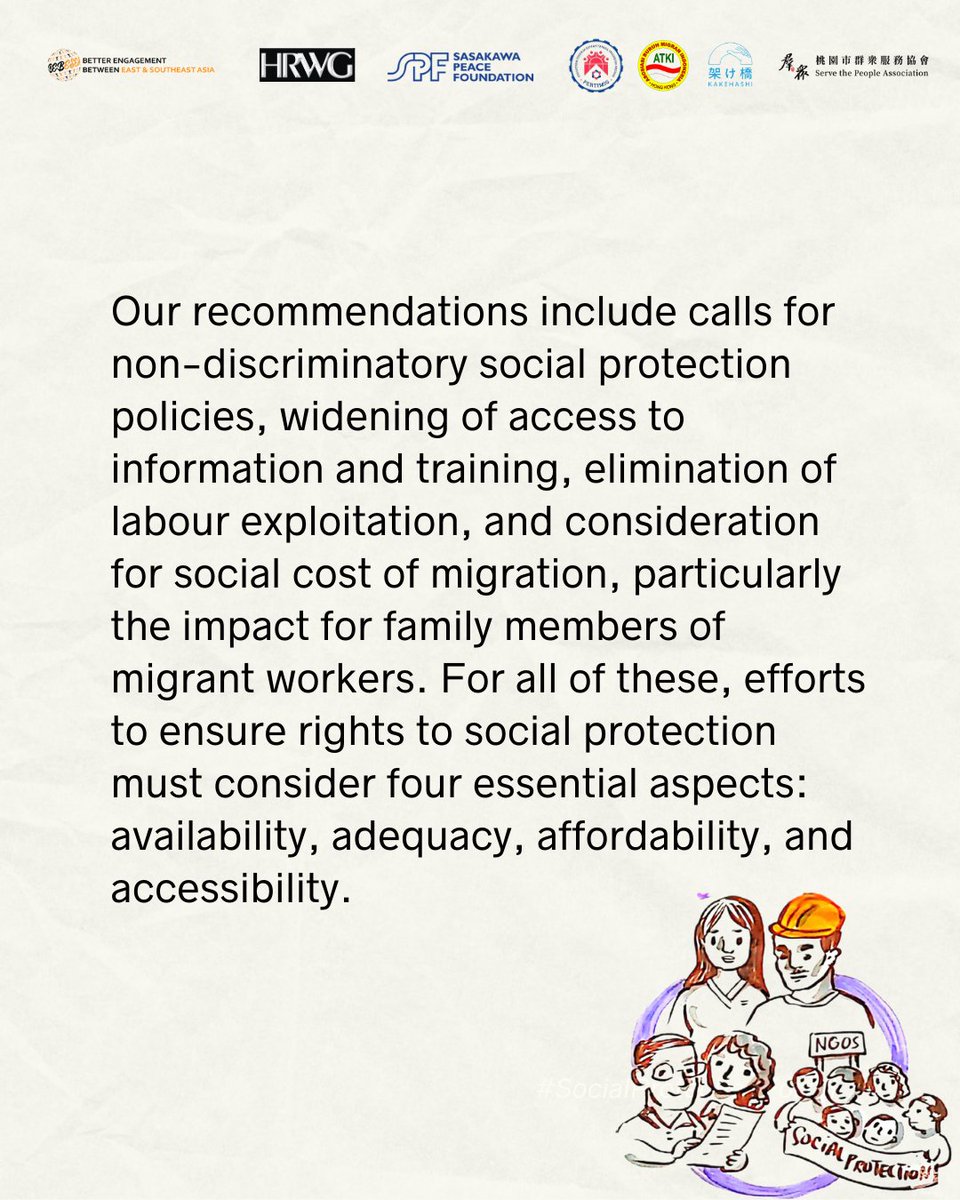Migrant workers deserve social protection! ✊

We are proud to launch a result of our multi-sited participatory action research on Social Protection for Migrant Workers in Malaysia, Taiwan, Hong Kong and Japan.

🔗: bebesea.org/2024/06/resear…