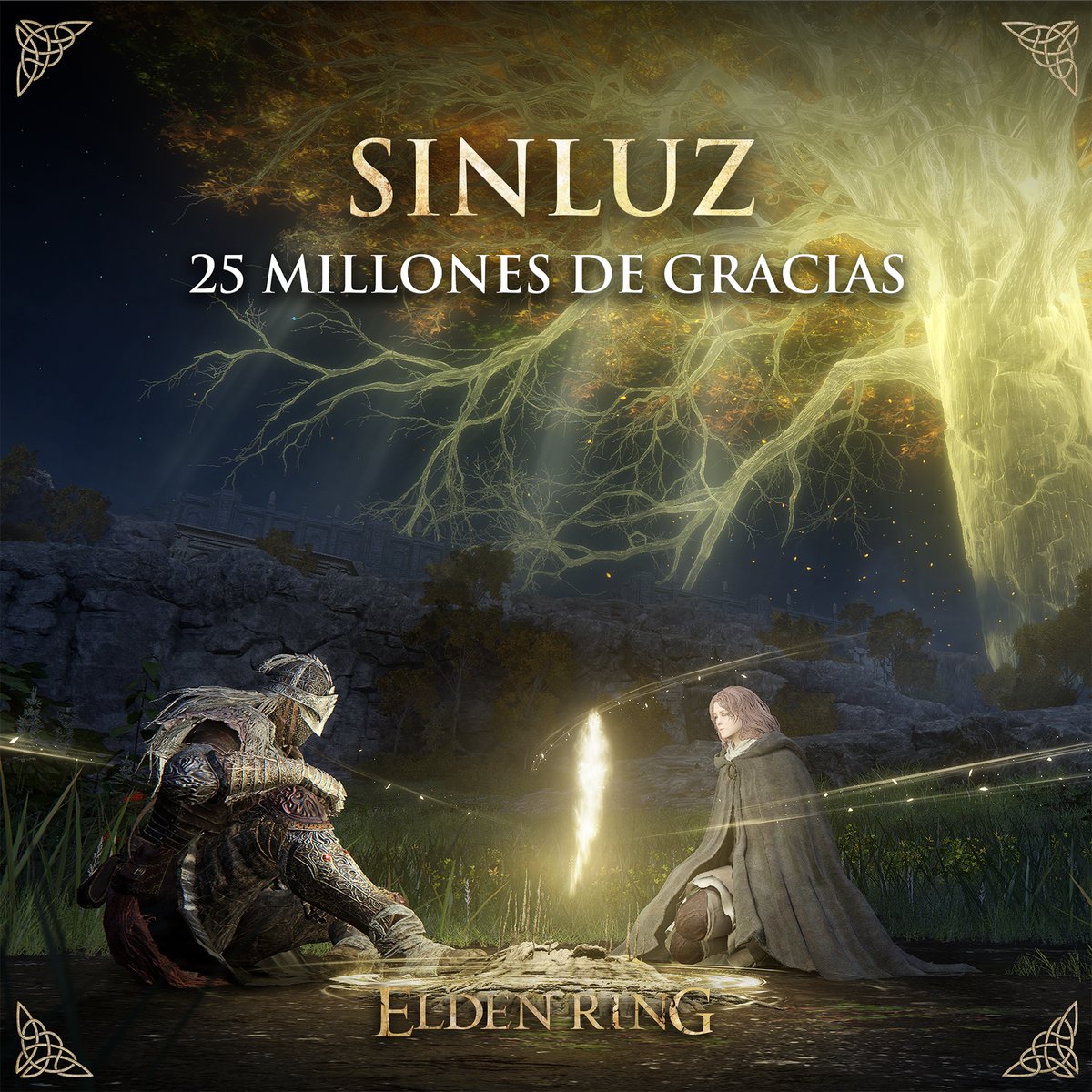 25 millones de jugadores ya se han adentrado en las Tierras Intermedias.

Juntos hemos recorrido un largo camino. Muchas gracias por todo vuestro apoyo, Sinluz.

#ELDENRING