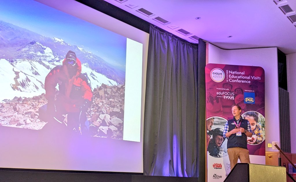 SchoolTravelOrg's tweet photo. Great start to the @EVOLVEadvice #EdVisitsConf24 with an inspiring talk by mountaineer Rhys Jones who had a dream to climb Everest aged 11, a feat he achieved aged 20! Looking forward to the rest of the day ☺️ https://t.co/FiWL2BgBC9