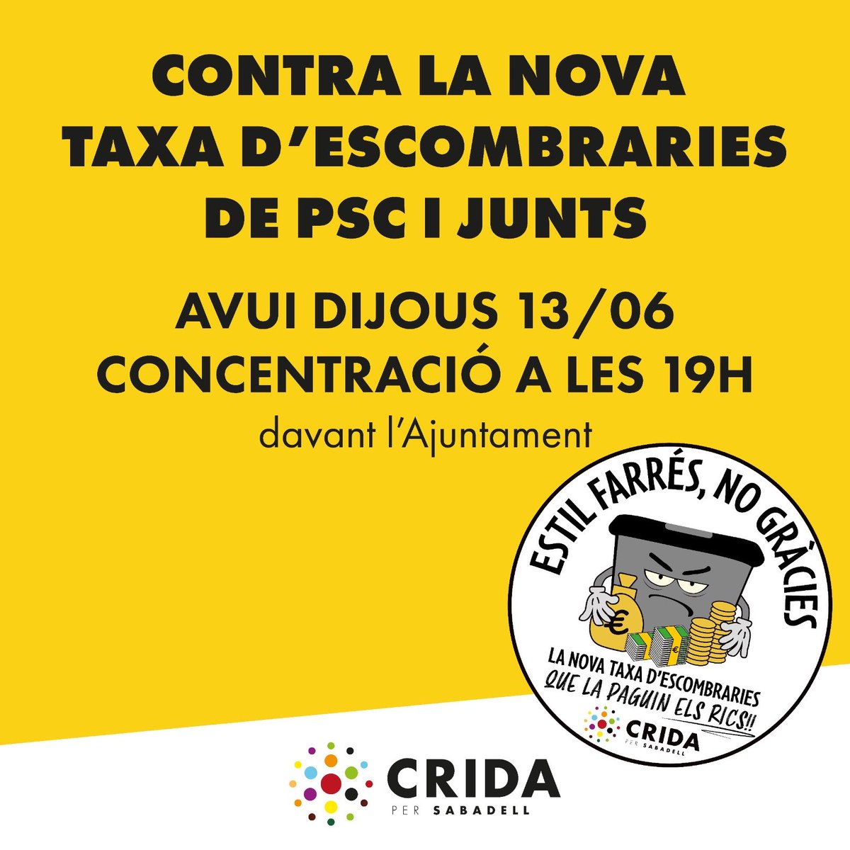 peploma's tweet photo. Ja esta bé de sagnar a la població els vostres capricis us els pagueu de la vostra butxaca ⁦@socmartafarres⁩ ⁦@JuntsXSabadell⁩ ⁦@PSCSabadell⁩ https://t.co/7iL5n2fwe3