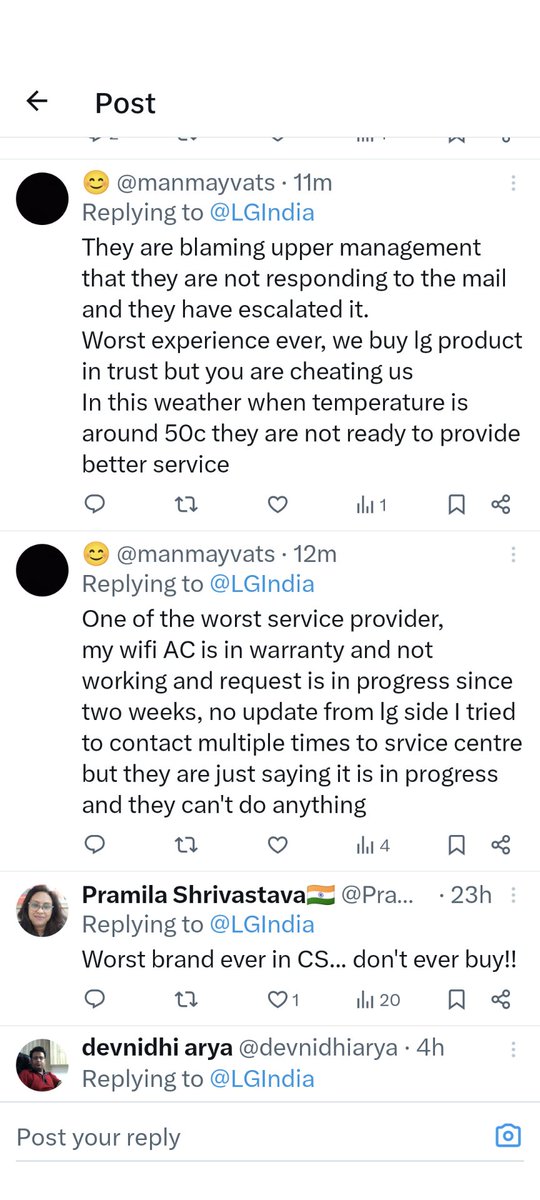 SeeratBatth's tweet photo. @LGIndia these screenshots should be a testament for not buying LG ever again! After buying 15plus products this is how you treat your customers https://t.co/fxdOA7rt4o