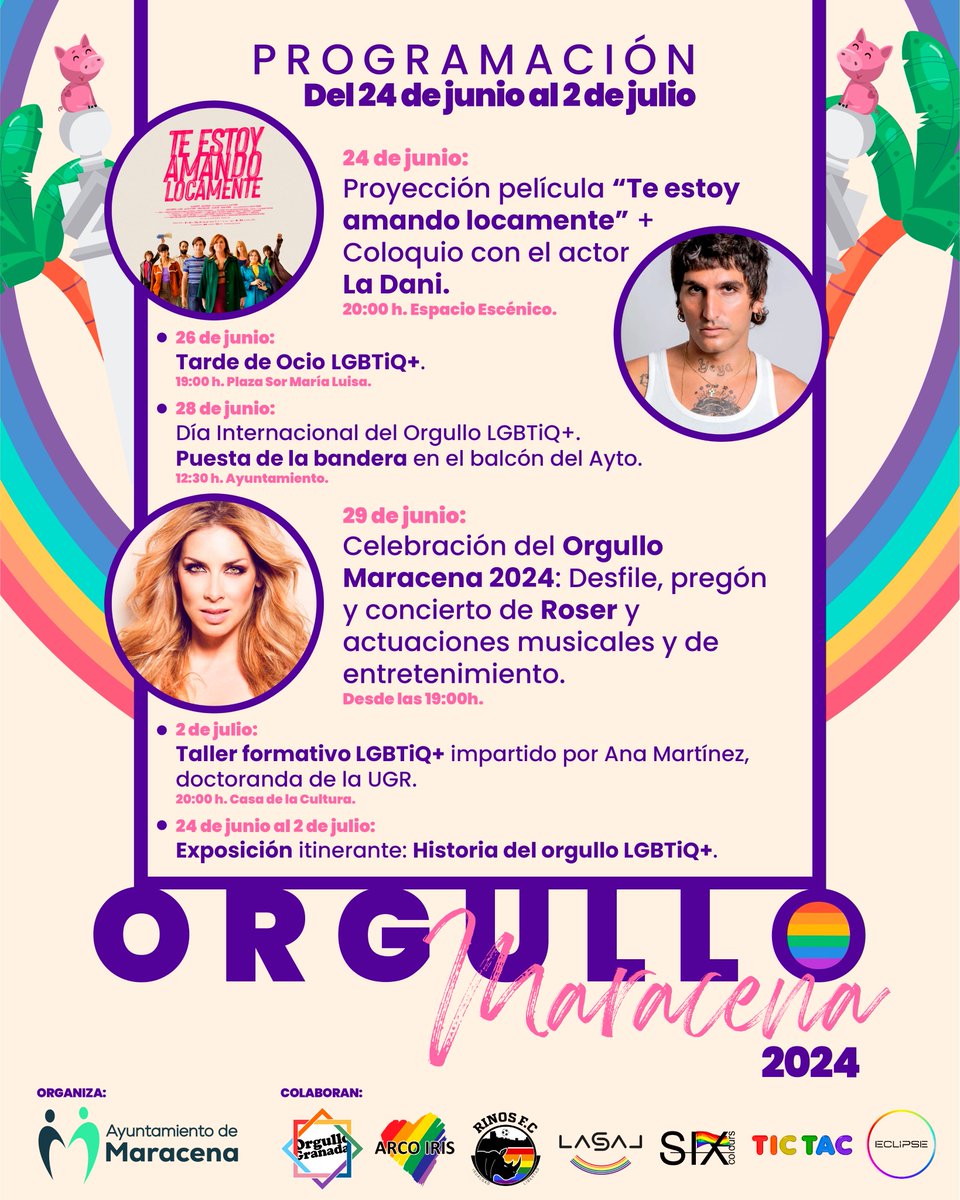 🌈 ¡𝗦𝗲𝗺𝗮𝗻𝗮 𝗱𝗲𝗹 𝗢𝗿𝗴𝘂𝗹𝗹𝗼 𝗟𝗚𝗕𝗧𝗜𝗤+ 𝗲𝗻 𝗠𝗮𝗿𝗮𝗰𝗲𝗻𝗮 𝗱𝗲𝗹 𝟮𝟰 𝗱𝗲 𝗷𝘂𝗻𝗶𝗼 𝗮𝗹 𝟮 𝗱𝗲 𝗷𝘂𝗹𝗶𝗼! 🌈

¡Te esperamos para celebrar el Día del Orgullo! 
💖🧡💛💚💙💜