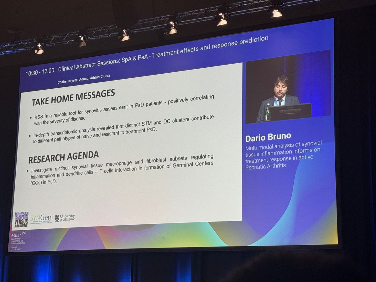 🆕 OP0161: New study on PsA! Ultrasound-guided synovial tissue biopsies reveal phase-specific synovitis &amp; immune cell diversity. Higher KSS in cs/b-DMARDs resistant PsA linked to worse outcomes. Single-cell RNA sequencing finds unique myeloid &amp; dendritic cell clusters. #PsA