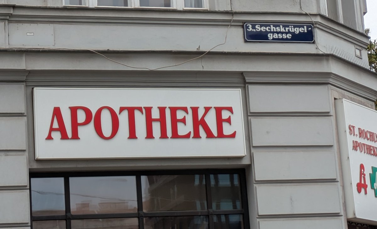 Location matters. Vienna street name 'Sechskrügel' translates into '6 jugs of beer' - makes sense to have a pharmacy on site ...