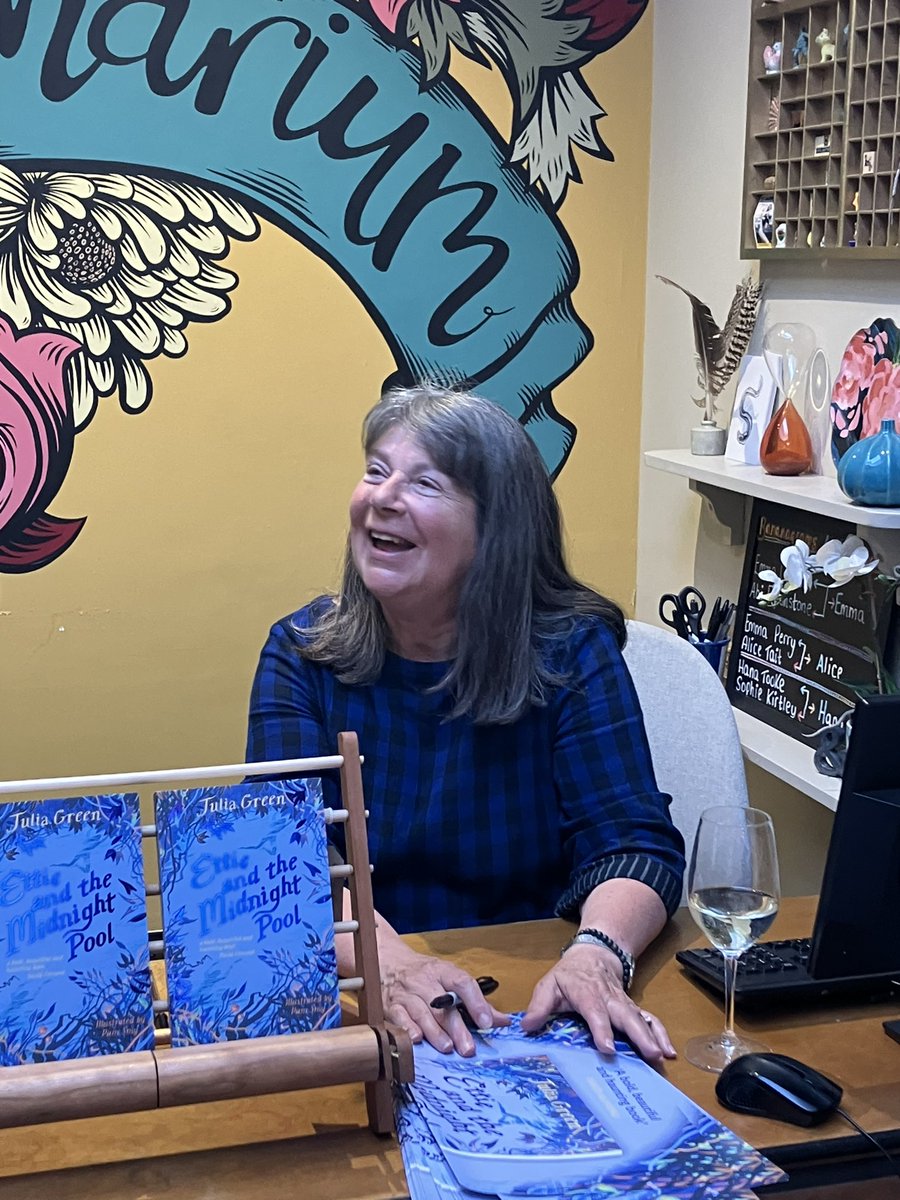 TracyDarnton's tweet photo. Ready to dive deep into #EttieandtheMidnightPool by @JGreenAuthor after lovely launch @mrbsemporium last night. So much love in the room for Julia from all her old students - myself included. ❤️ https://t.co/vQkEDzBQcP