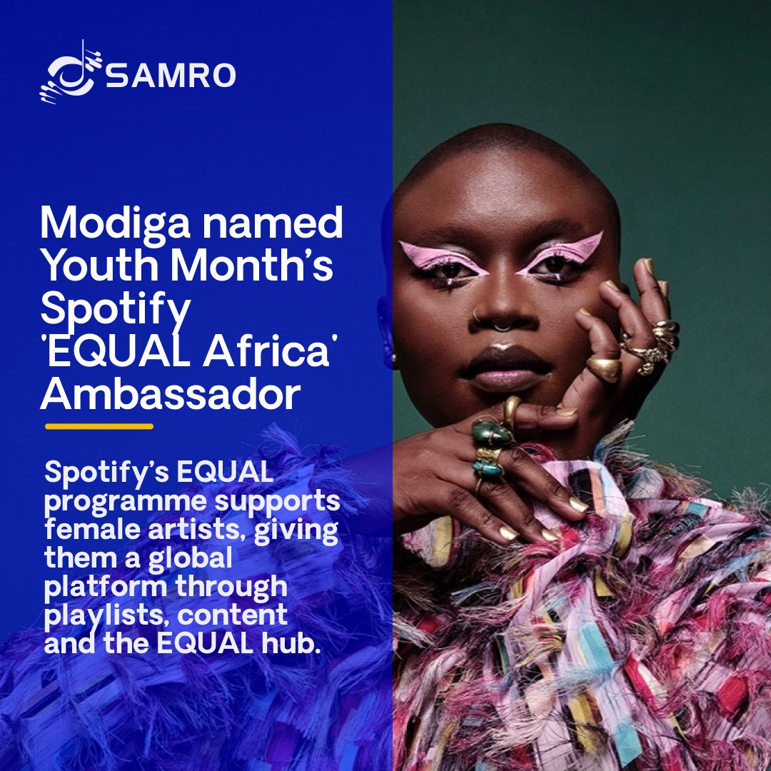 SAMROMusic's tweet photo. Spotify has named Zoë Modiga, acclaimed musician and recipient of the 2015 SAMRO Overseas Scholarship, the 'Spotify EQUAL Ambassador' for Youth Month in June 2024. 

Following the recent release of Modiga's album, "Nomthandazo," Spotify highlights its compelling and emotionally resonant performances. 

The Spotify EQUAL program remains steadfast in its commitment to empowering female artists globally. Through meticulously curated playlists, compelling content, and the EQUAL hub, this initiative has garnered over 31 billion editorial streams spanning 1 billion listening hours. 

With the inclusion of more than 6,900 female artists on the EQUAL playlist and the support of over 1,000 ambassadors worldwide, including South Africa, EQUAL continues to drive significant impact within the music industry.

As SAMRO commemorates the influential contributions of youth in the music industry during Youth Month in June 2024, we extend our heartfelt congratulations to Zoe Modiga for her well-deserved recognition and her inspirational influence on other young female musicians.

#YouthMonth #Youth #MusicBusiness #EQUAL #EmpoweringFemaleArtists