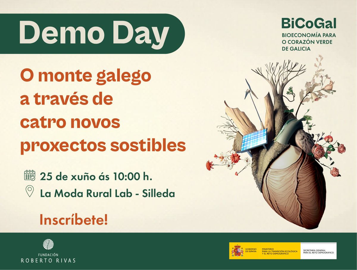 rr_fundacion's tweet image. 🌟🌿 Xa está aquí o Demo Day de #Bicogal! 🌿 🌟
Tras semanas de traballo con un gran equipo de mentores, as 4 persoas que estiveron traballando nos seus proxectos de emprendemento están xa case listas para contárnolos.

#MITECO #LaModaRuralLab #InnovaciónSostible #GaliciaVerde