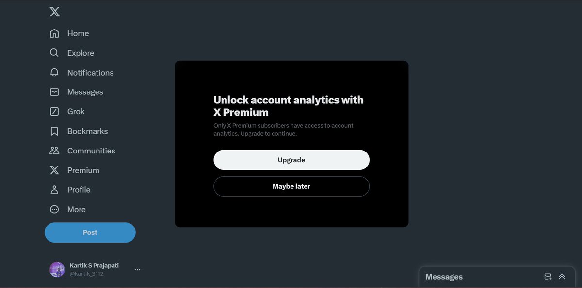 kartik_3112's tweet image. What&apos;s that! 😱

Do I need to take subscription to check X analytics?

It&apos;s crazy!

#TwitterAnalytics #XSubscription