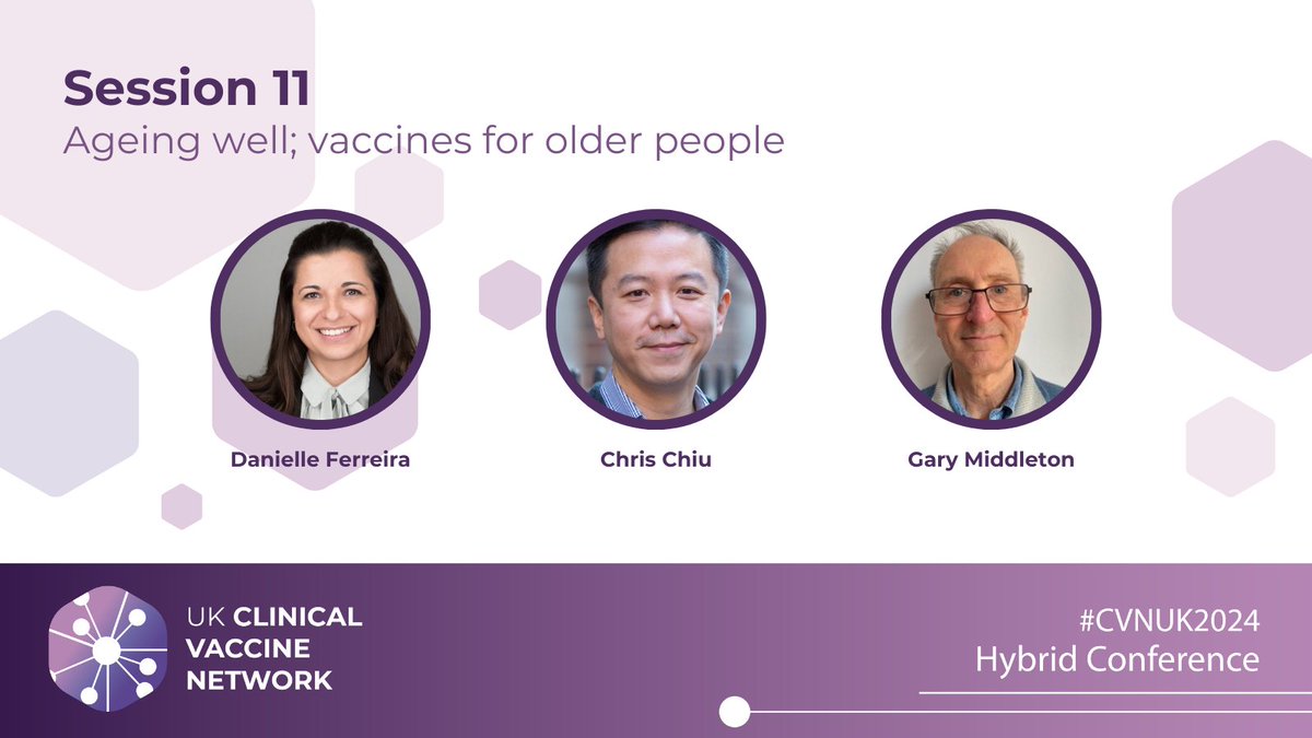 UK Clinical Vaccine Network (@cvn_uk) on Twitter photo Tune in to #CVNUK2024 to hear more about vaccines for the elderly!
Get ready to discuss key topics with <a href="/danielavaccines/">Daniela Ferreira</a>, <a href="/ChrisChiuLab/">Chris Chiu</a>, and Gary Middleton.
Session 11 is starting soon. π Tune in to #CVNUK2024 to hear more about vaccines for the elderly!
Get ready to discuss key topics with <a href="/danielavaccines/">Daniela Ferreira</a>, <a href="/ChrisChiuLab/">Chris Chiu</a>, and Gary Middleton.
Session 11 is starting soon. π