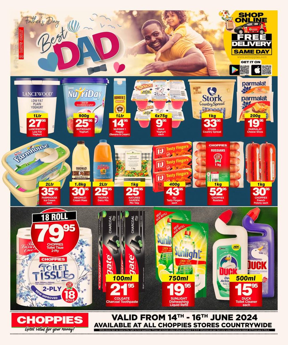 Celebrate the superhero of your life with Choppies Father’s Day specials! Stock up on gifts, groceries, and more with incredible discounts. Shop smart, save more with Choppies Botswana.