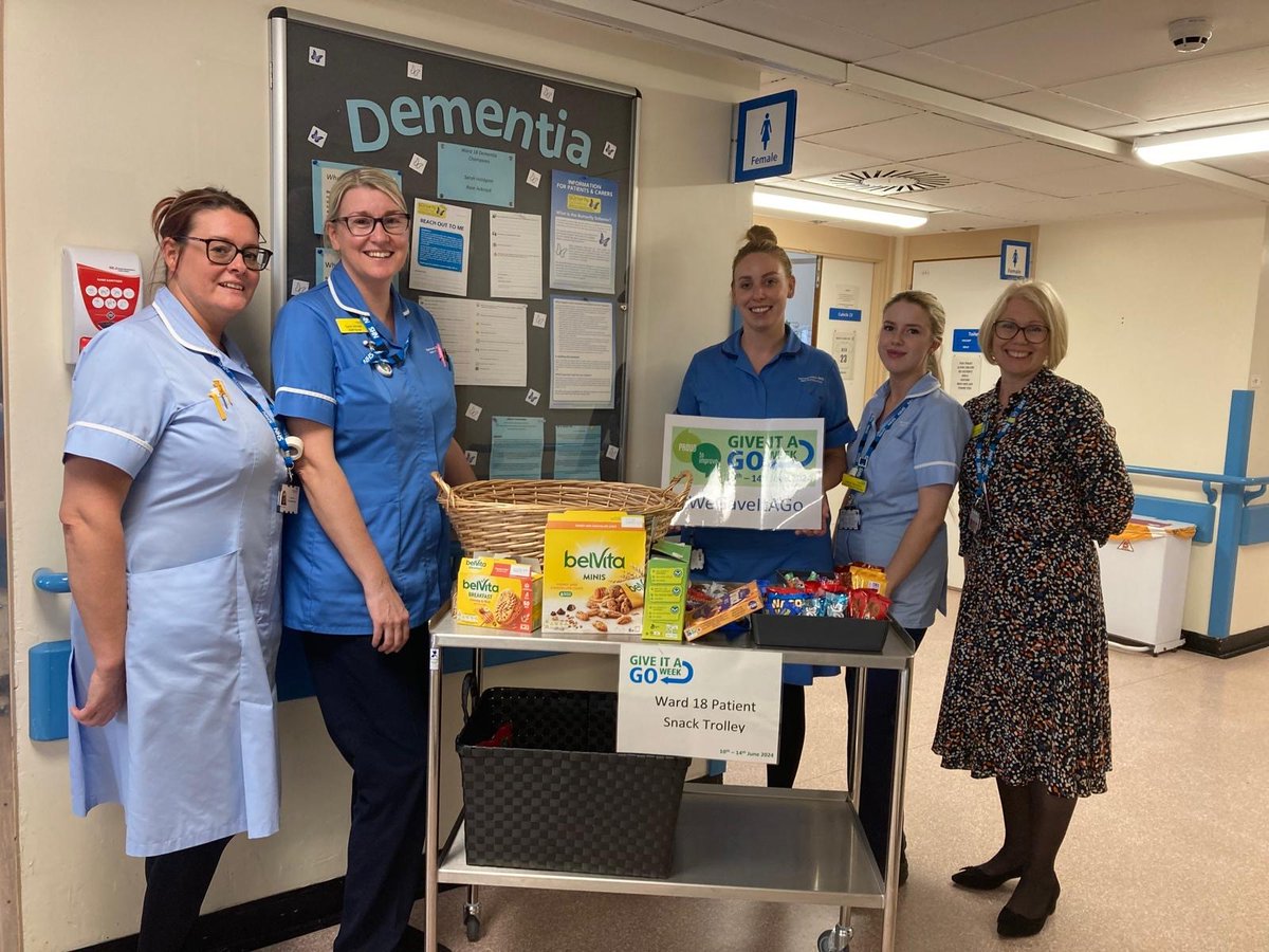 ProudToImprove's tweet photo. As part of #GiveitaGoWeek2024 the team on Ward 18 are testing a patient snack trolley. Big thank you to @BHNFTCharity for their support with this @CBU1_BHNFT @lizzierosehall https://t.co/zK7QEPZ6V4