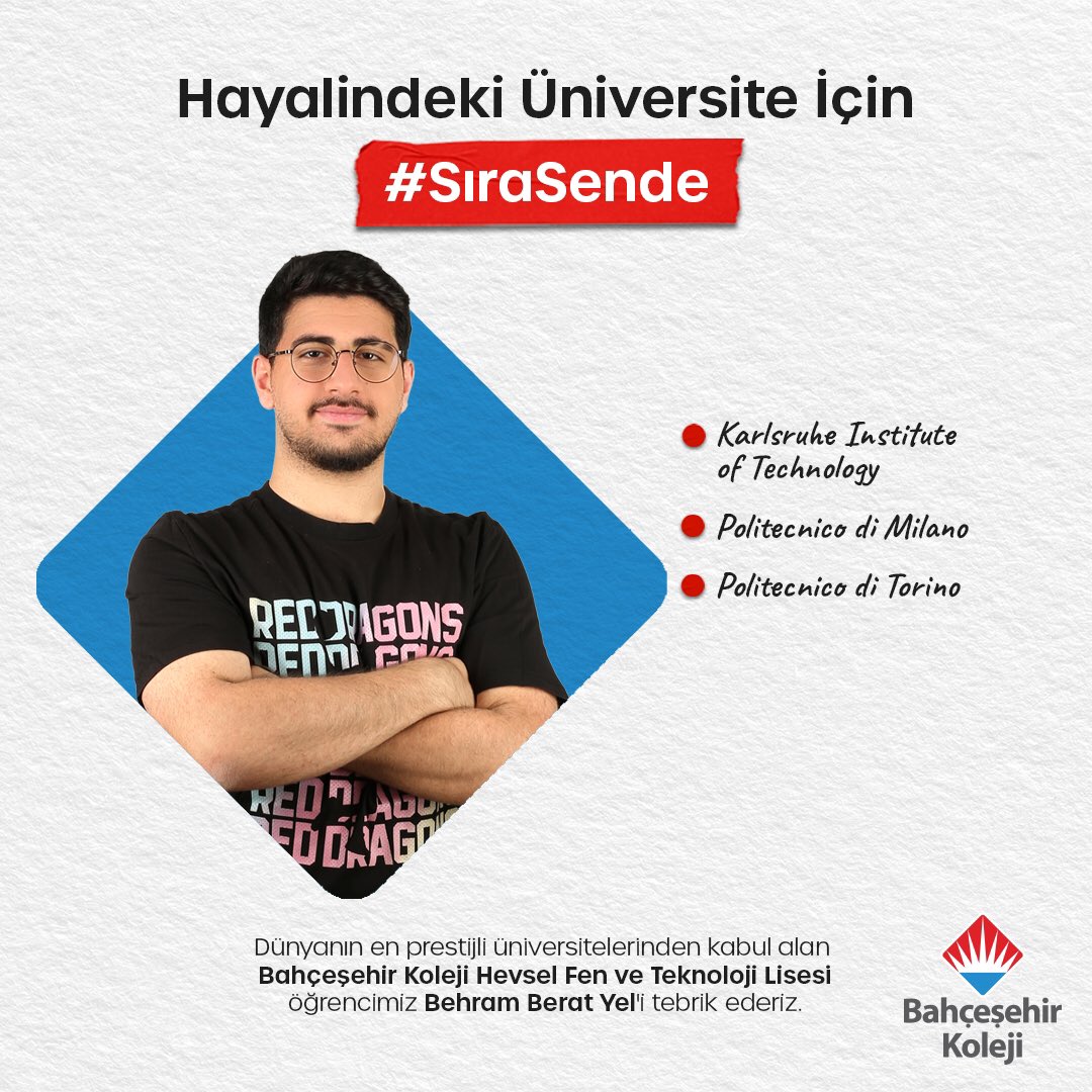 BHevsel's tweet photo. Hayalindeki Üniversite İçin #SıraSende

👏🏼🎉 Dünyanın en saygın üniversitelerinden kabul alan Hevsel Kampüsü öğrencilerimiz; Bejan Tekay, Behram Berat Yel, Deniz Eren Gürbüz, Ali Behram Gümüş’ü tebrik ederiz.

#bahçeşehirkoleji #bkdiyarbakır https://t.co/XcIoaXrrCN