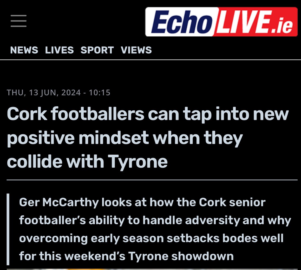 germccarthy74's tweet photo. 📰 My latest @EchoLive #GAA column on the 🔴⚪️ @OfficialCorkGAA footballers includes the following references:
🏐 @TullamoreDEW 🍷
🏐 #mentalresilince
🏐 #positivethoughts over #negativity
🏐 @TyroneGAALive
🏐 #KingOak 🌳
#️⃣ #tiktok #tiktoksports #munster #munstergaa #cork #corkgaa #onecork #gaelic #gaelicfootball #football #rebels #trending #corkcity #gaelicgames #footballers @CastlehavenGAA
🔗 https://t.co/AaHnznPh8Z