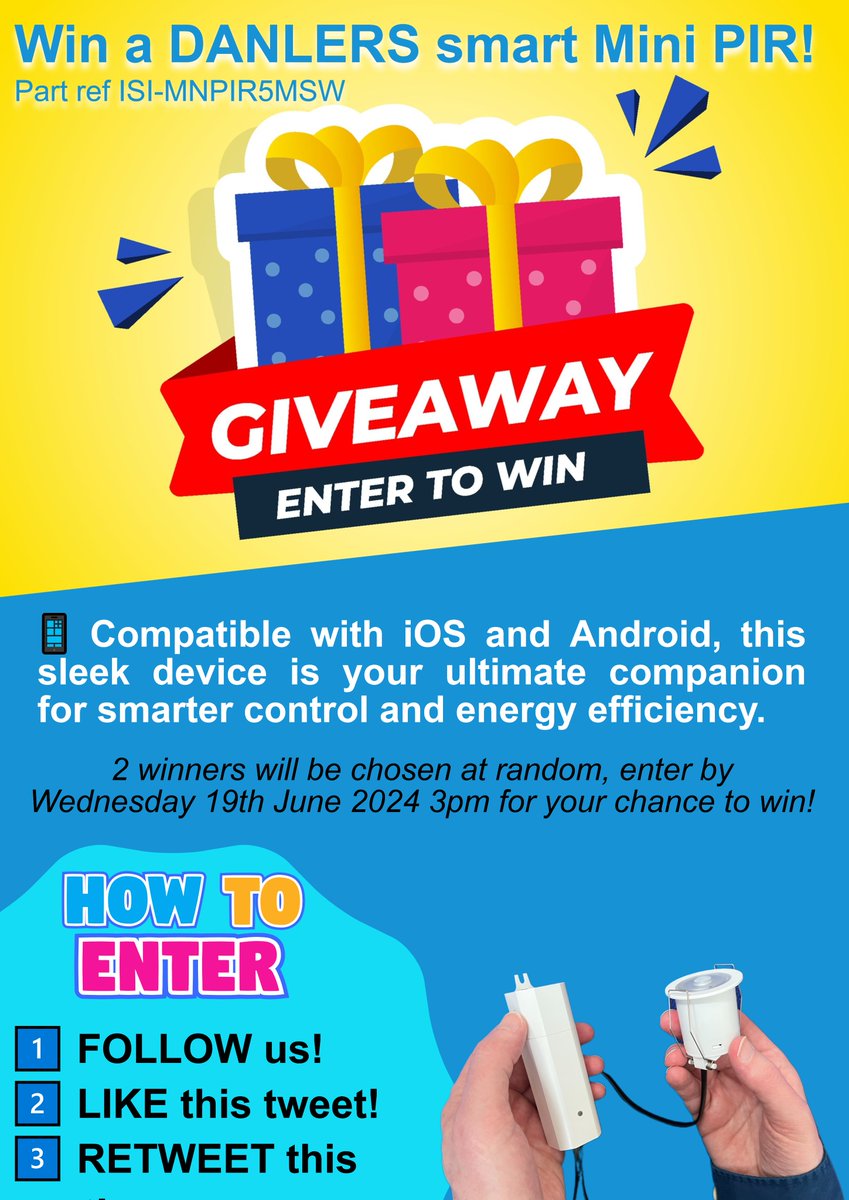 DANLERS Limited (@danlers) on Twitter photo π Sparkies Giveaway! π
Win a DANLERS Smart Mini PIR, compatible with iOS and Android! π± danlers.co.uk/products/smartβ¦
To enter:
1οΈβ£ FOLLOW us
2οΈβ£ LIKE this tweet
3οΈβ£ RETWEET this post
π Ends Wednesday, June 19th. Good luck! π‘β¨ #Giveaway #SmartTech #Sparkies #DANLERS #ISI π Sparkies Giveaway! π
Win a DANLERS Smart Mini PIR, compatible with iOS and Android! π± danlers.co.uk/products/smartβ¦
To enter:
1οΈβ£ FOLLOW us
2οΈβ£ LIKE this tweet
3οΈβ£ RETWEET this post
π Ends Wednesday, June 19th. Good luck! π‘β¨ #Giveaway #SmartTech #Sparkies #DANLERS #ISI