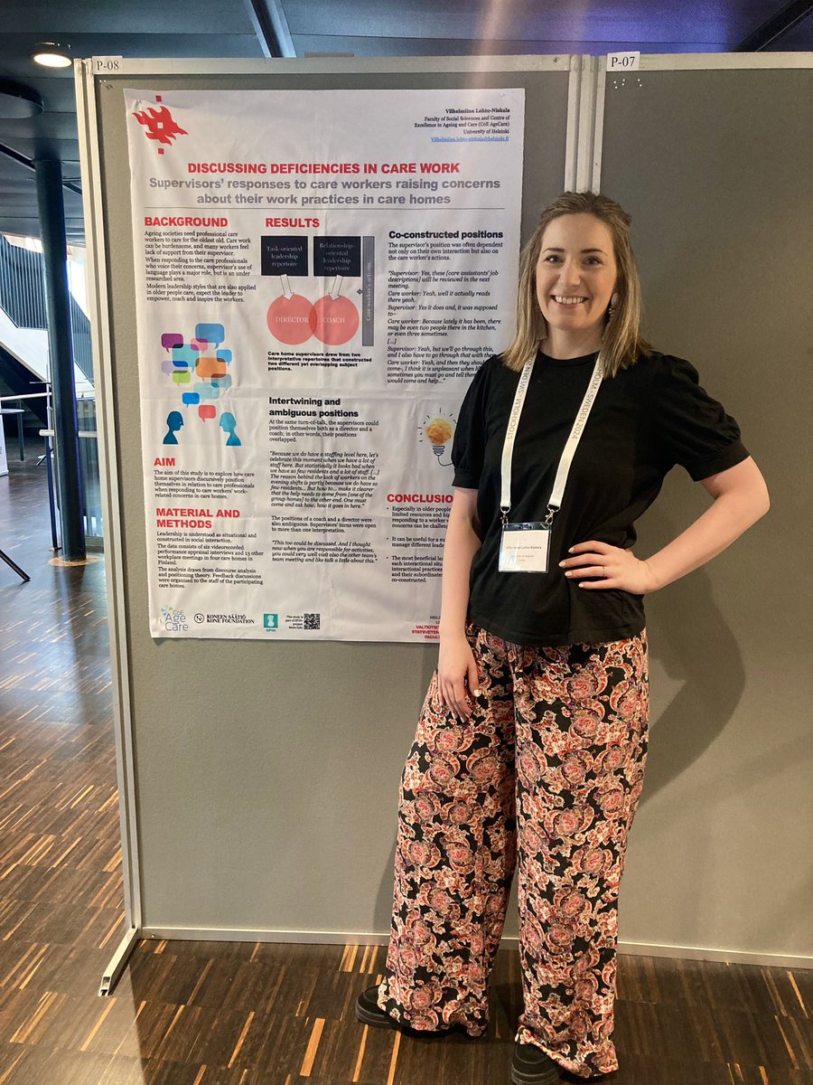 SPIN-hankkeen tutkija Vilhelmiina Lehto-Niskala esittelee hankkeessa kerättyyn vanhustyön vuorovaikutusaineistoon pohjautuvaa tutkimusta pohjoismaisessa gerontologiakongressissa (27th Nordic Congress of Gerontology) Tukholmassa. 
<a href="/KoneenSaatio/">Koneen Säätiö</a> <a href="/CoE_AgeCare/">CoE AgeCare</a> #27nkg