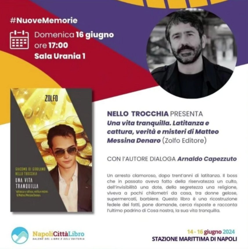 Domenica #16giugno a Napoli per #NuoveMemorie a #NCL2024 nuova presentazione di #UnaVitaTranquilla con @NelloTro!