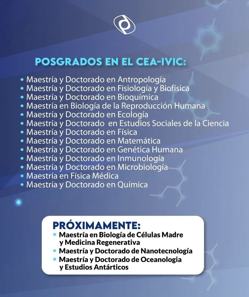 Gabrielasjr's tweet photo. Becas y oportunidades de estudio de maestría y doctorado en el @IVIC_oficial para la formación académica especializada de científicos y científicas en Venezuela.

📢 Vamos tú puedes participar en esta importante convocatoria.
https://t.co/iFclf9HmrZ empodérate y prepárate para el futuro.

 Regístrate y postúlate para las becas
#CienciaParaLaVida