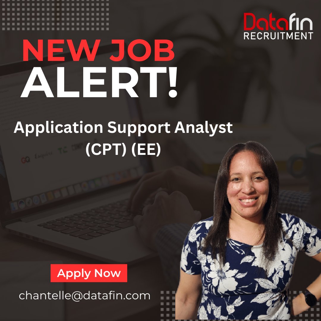 DatafinSA's tweet photo. PROVIDE optimal &amp; seamless 1st and 2nd Line Support, ensuring operational stability as the next Application Support Analyst sought by a reputable Investment Firm. 

Apply here - https://t.co/uiKt3VT7IE

#applicationsupportanalyst #datafinrecruitment https://t.co/wcc3VzVjH2