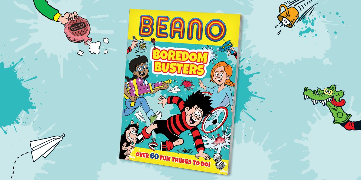 BeanoOfficial's tweet photo. Say goodbye to summer boredom! 🌞

Our brand-new release, ‘Beano: Boredom Busters’, is out now, and we’re giving away a copy to three lucky followers!

To enter:
➡️= Follow us.
♻️ &amp; ❤️= RT and like this tweet.
✍️= Reply with an emoji.

Comp closes at 10am on Tues 18th June 2024. https://t.co/kQeScd29FX