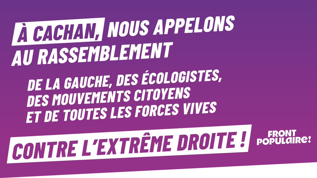 HdeComarmond's tweet photo. 📢🚨Cachan fait front contre l’extrême droite et lance un appel à la résistance. #frontpopulaire

Demain à 20h, nous nous réunirons sur le parvis de l’hôtel de ville pour un rassemblement contre les idées nauséabondes du RN.

✍🏼Signez notre appel sur : https://t.co/qzB6yXFtfA https://t.co/CM51yiKxpi