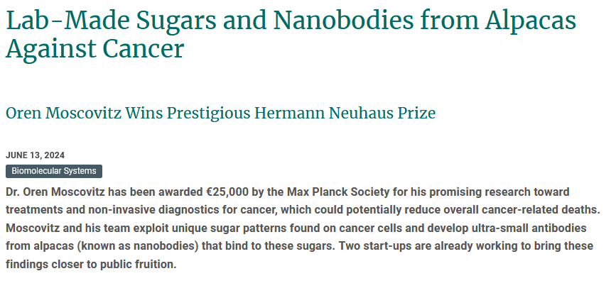MpiciPotsdam's tweet photo. The @maxplanckpress has awarded @OrenMoscovitz   the Hermann Neuhaus Prize in recognition of his research into #glycan-based diagnosis and treatment of #cancer. 

https://t.co/r5mJVY1xgU https://t.co/Fb7ntWBcbt