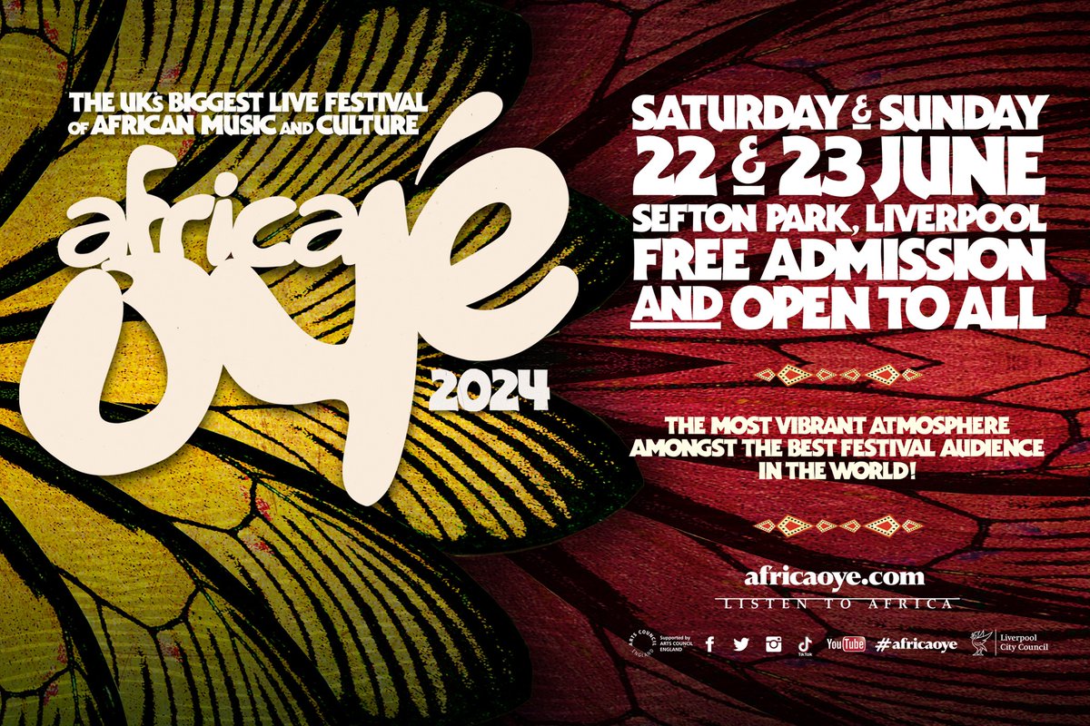 Africa Oyé Festival (@africaoye) on Twitter photo The most vibrant atmosphere amongst the best festival audience in the world!
Africa Oyé Festival returns to Sefton Park #Liverpool on 22nd & 23rd June 2024!
Find out more here: tinyurl.com/2fez33ac <a href="/DailyWaffle/">dailywaffle.co.uk</a> The most vibrant atmosphere amongst the best festival audience in the world!
Africa Oyé Festival returns to Sefton Park #Liverpool on 22nd & 23rd June 2024!
Find out more here: tinyurl.com/2fez33ac <a href="/DailyWaffle/">dailywaffle.co.uk</a>