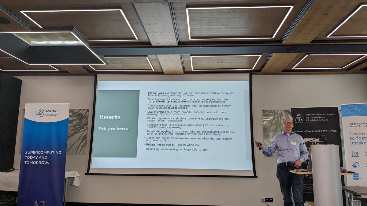 VSCluster's tweet photo. Presenting now: Dieter Kvasnicka on Checkpointing on VSC - an overview, challenges, and tips for users and administrators
#ASHPC24 https://t.co/FkPfDLcpmn