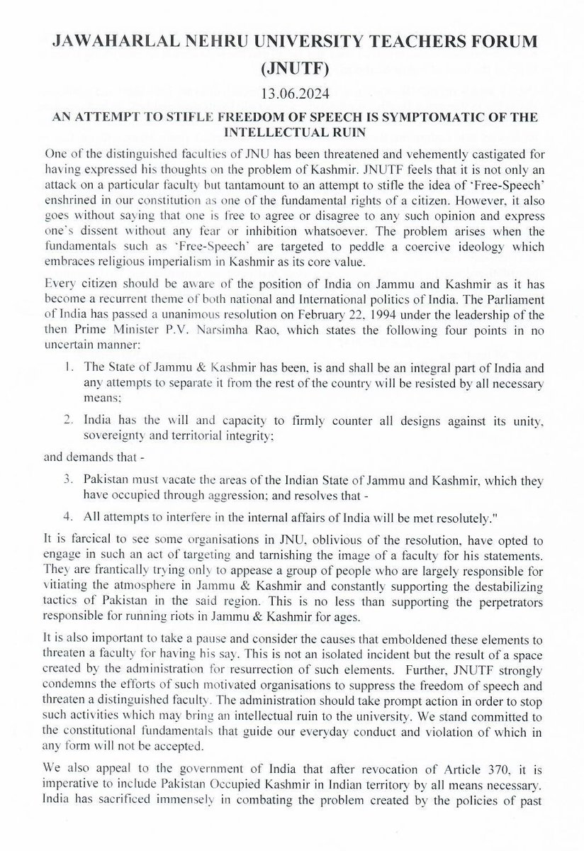 JNU Teachers Forum tweet media