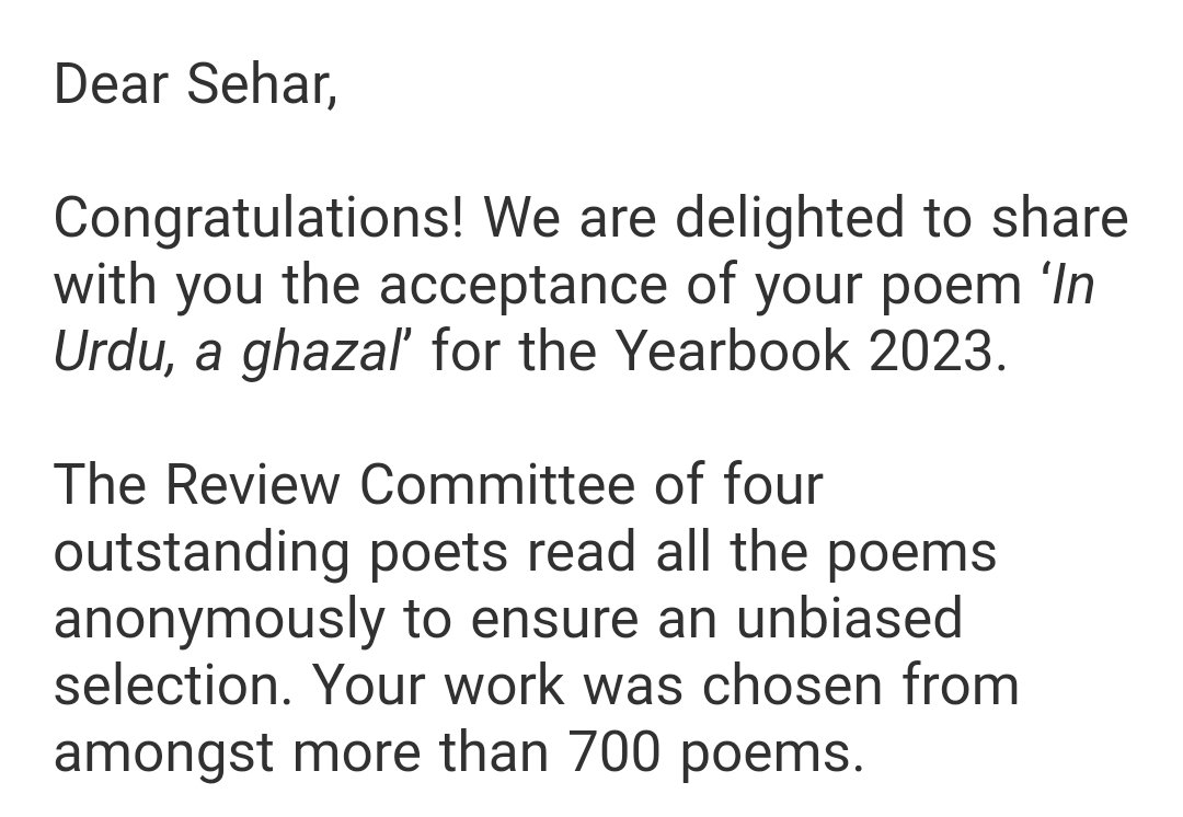Seherism's tweet photo. Thrilled to share that my poem "In Urdu, a Ghazal" published in @GulmohurQ Issue 12 has been selected for the Yearbook of Indian Poetry. Grateful to the editors Vinita Agarwal and Sukriti Paul. To be published with @PippaRannBooks

Sharing this space with so many  poets I admire https://t.co/WT5r6RJSC7
