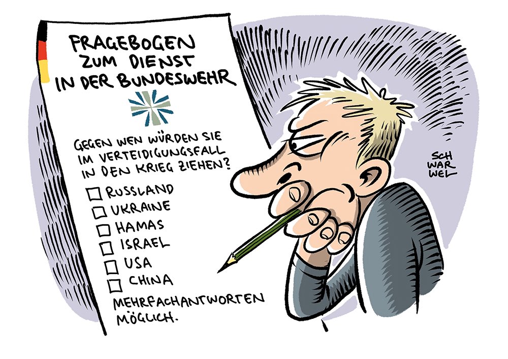 TSchwarwel's tweet image. „Neuer Wehrdienst mit Fragebogen:
Pistorius plant „Auswahlwehrdienst““
#Wehrdienst #Fragebogen #Pistorius #schwarwel