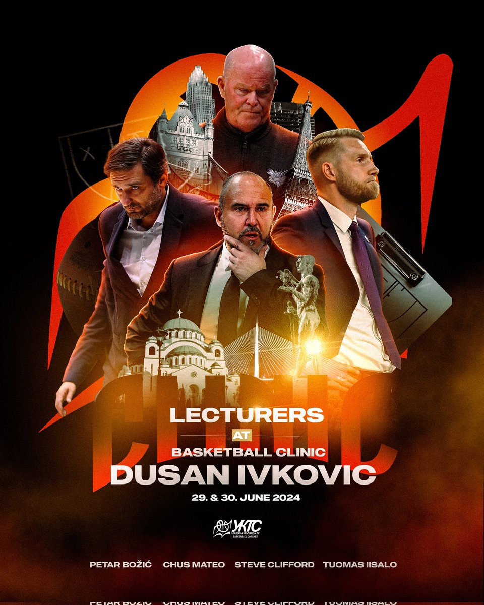 SABC_UKTS's tweet photo. SAVE THE DATES 2️⃣9️⃣&amp;3️⃣0️⃣ 2024
🏀BASKETBALL CLINIC DUSAN IVKOVIC 🏀
BELGRADE 🇷🇸📍Aleksandar Nikolic Hall

REGISTRATION 🔗https://t.co/0pkGCJBhKl

🗣️GUEST SPEAKERS 🗣️

🏆Tuomas Iisalo
🏆Steve Clifford 
🏆Chus Mateo
🏆Petar Božić https://t.co/B3bQtojB3G