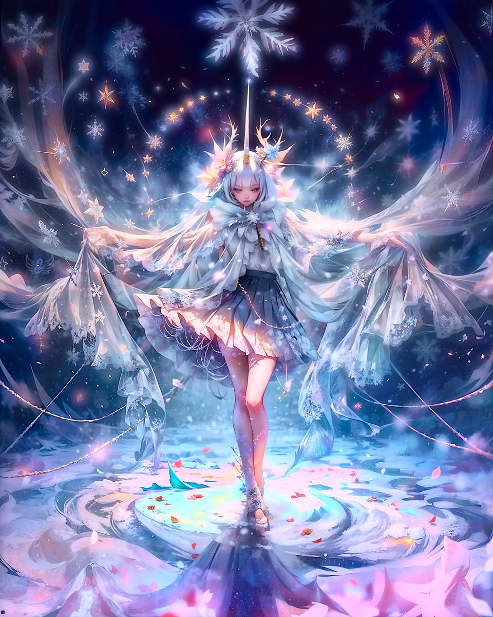 【team Elisa: 冬】
Elisa @AiartWanko79426

『道は私の後に』

寒く凍ったこの道も、私が花咲くランウェイに変えてあげる。
星々と、オーロラと、こごえるほどの吹雪を呼び覚まし、そのすべてを好みにまとって。

#AIGC