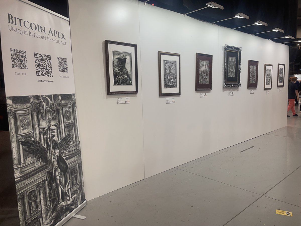You can find some serious #bitcoin art all over the #BTCPrague venue. 🧡  Some of these masterpieces by @FractalEncrypt, @SPACEBULL, @bitcoin__apex &  @calfa will find their owners in the auction starting in